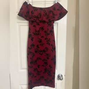 Chic Strapless Burgundy Floral Dress Size M